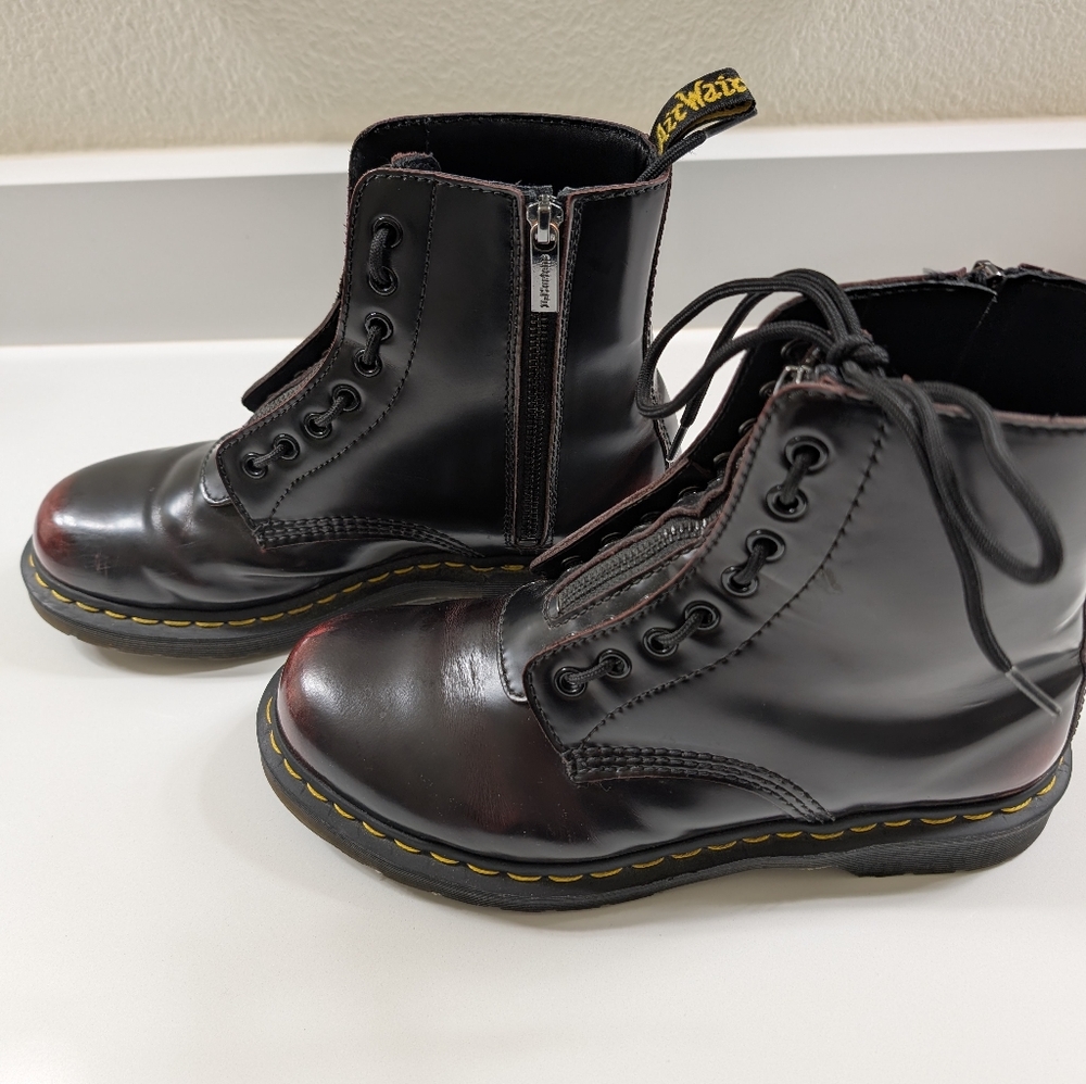 Dr. Martens 1460 Women's Pascal Leather Zipper Cherry Red Arcadia Boots - Picture 3 of 6